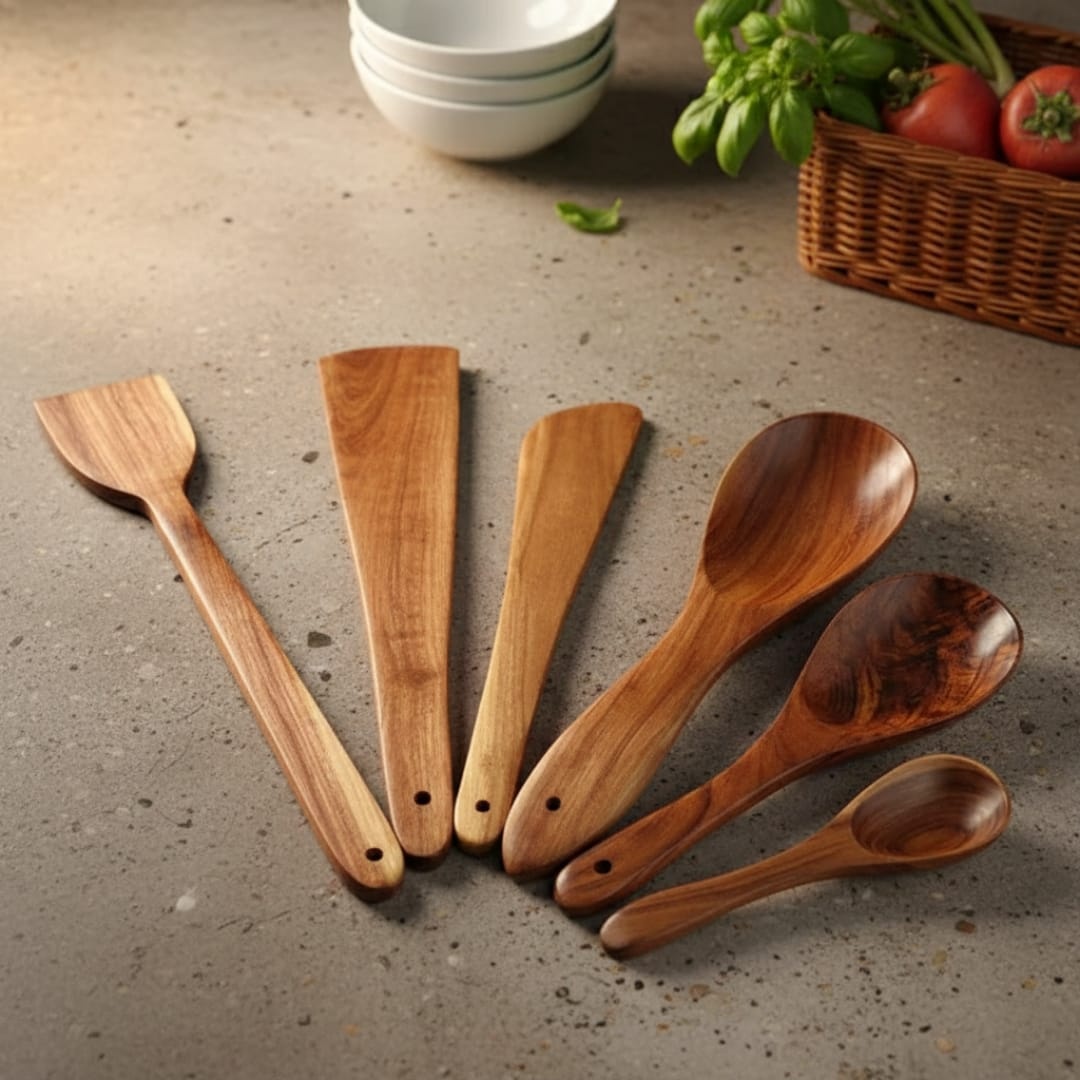 Eco-Friendly Artisanal Wooden Spatula and Ladle Set by Pure Wood Creation